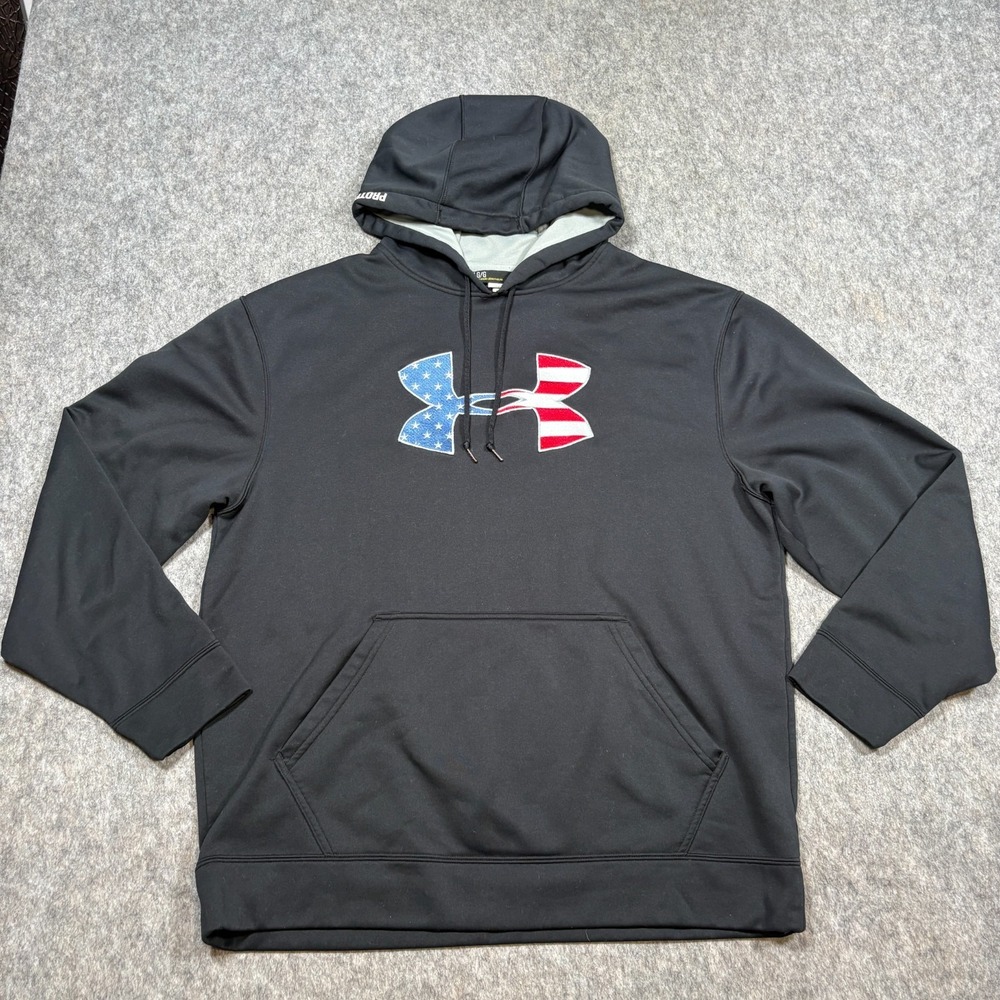 Under Armour Pullover Sweatshirt Men's Size Large Black Big Logo Hoodie Jacket